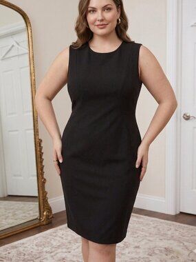 NWT Donna Karan Black Sleeveless Sheath Dress Knee Length Plus Size 22W